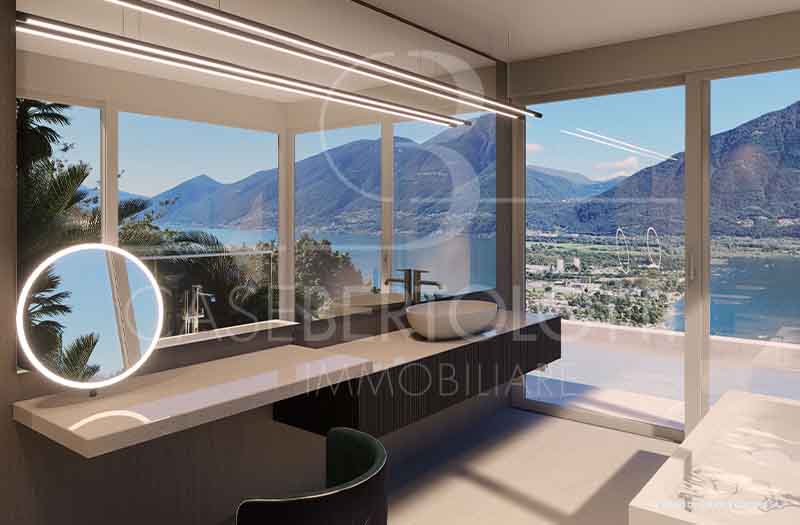 Moderner Blick auf einen luxuriösen Innenraum mit Panoramafenstern