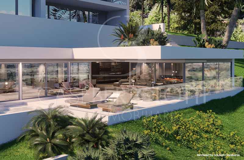 Luxusvilla mit großer Glasfront und Terrasse